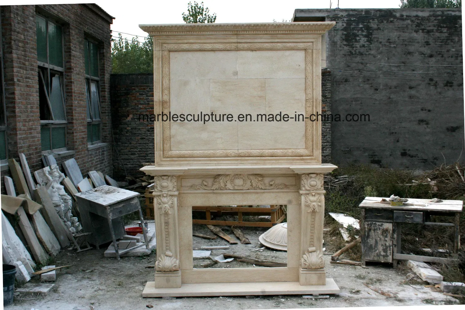 Beige Sculpture Marble Fireplace Surround Mantel (SY-MF037)
